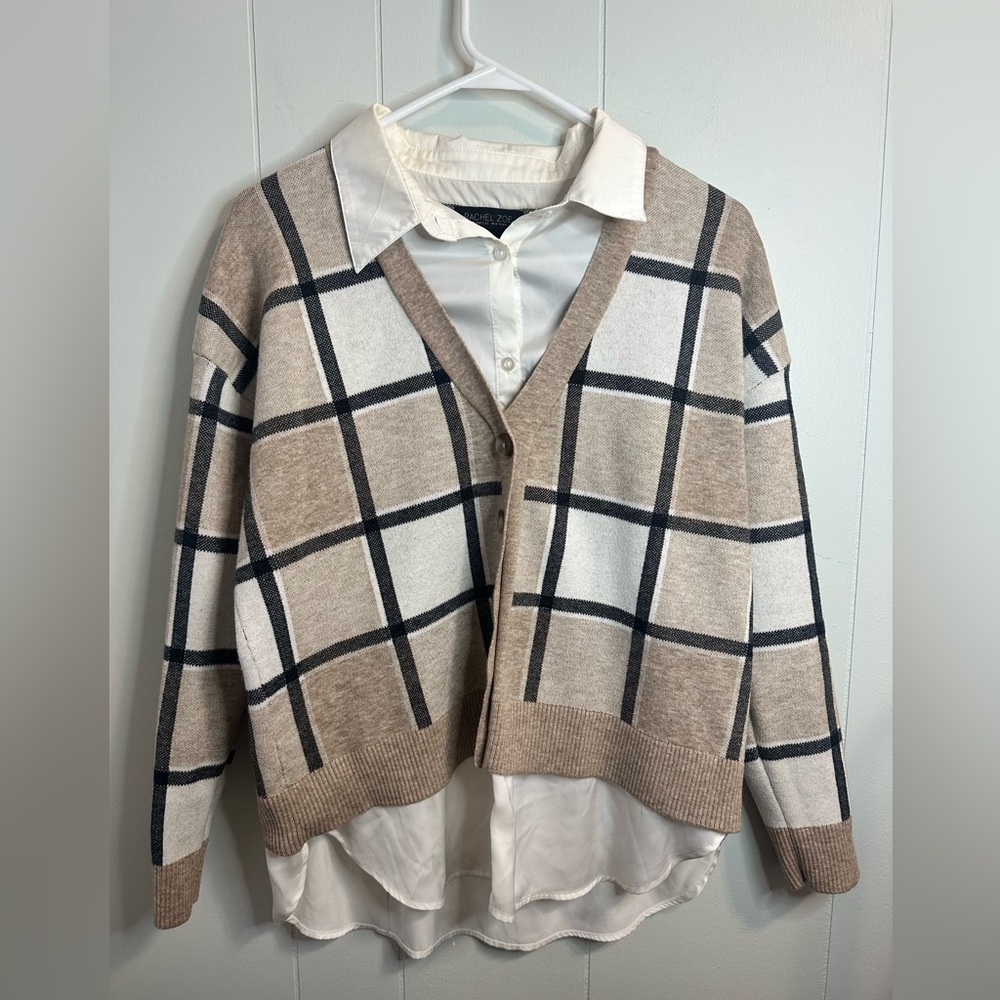 Rachel Zoe Plaid Cardigan in Tan and Black